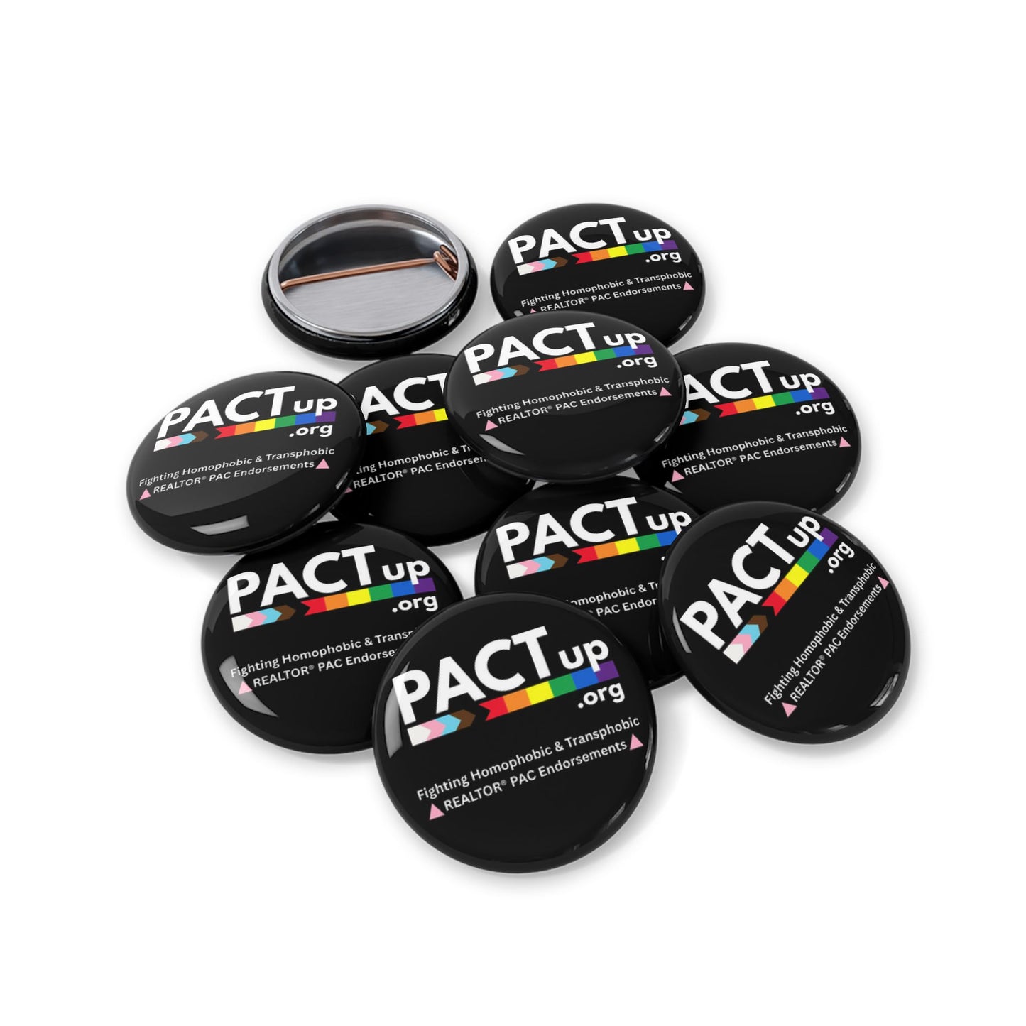 PACT UP - 10 Pride Support Round Pins, LGBTQ+ Badges, Equality Accessories, Statement Pins, Activism Flair, Gift for Allies, Fundraising Pins