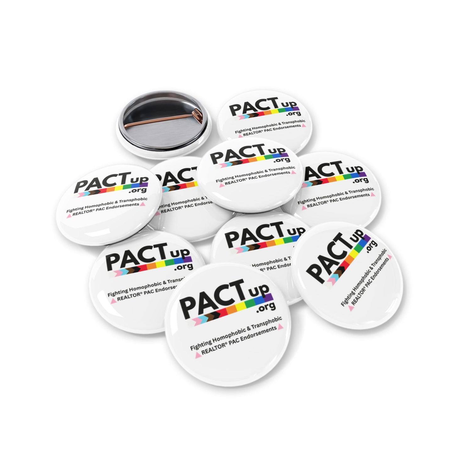 PACT Up - 10 Round Pins - Advocating LGBTQ+ Rights, Fundraiser Buttons, Pride Accessories, Colorful Support Badges, Awareness Campaign Gifts
