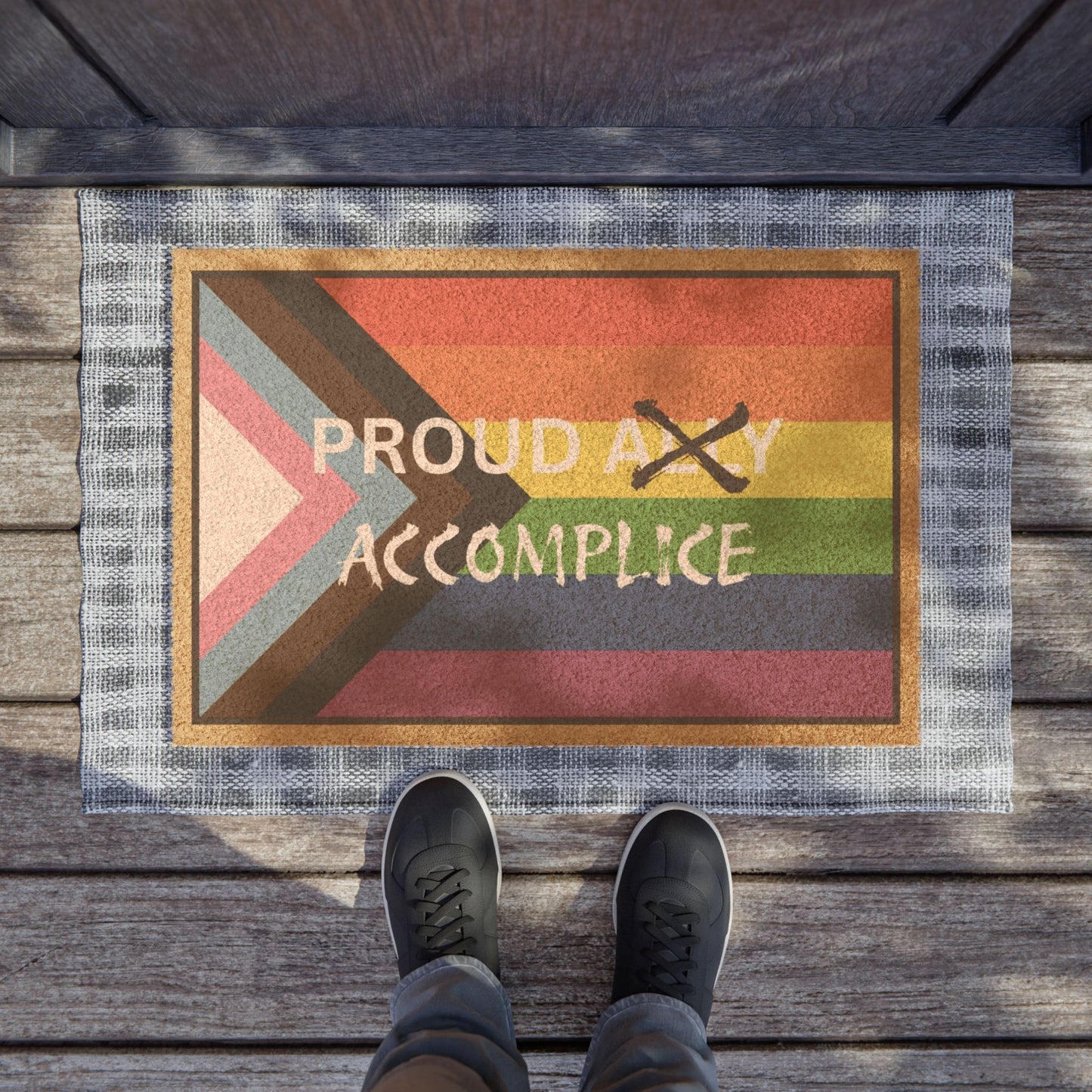 LGBTQ Pride - Proud Accomplice Doormat - Colorful Rainbow Welcome Mat for LGBTQ+ Support