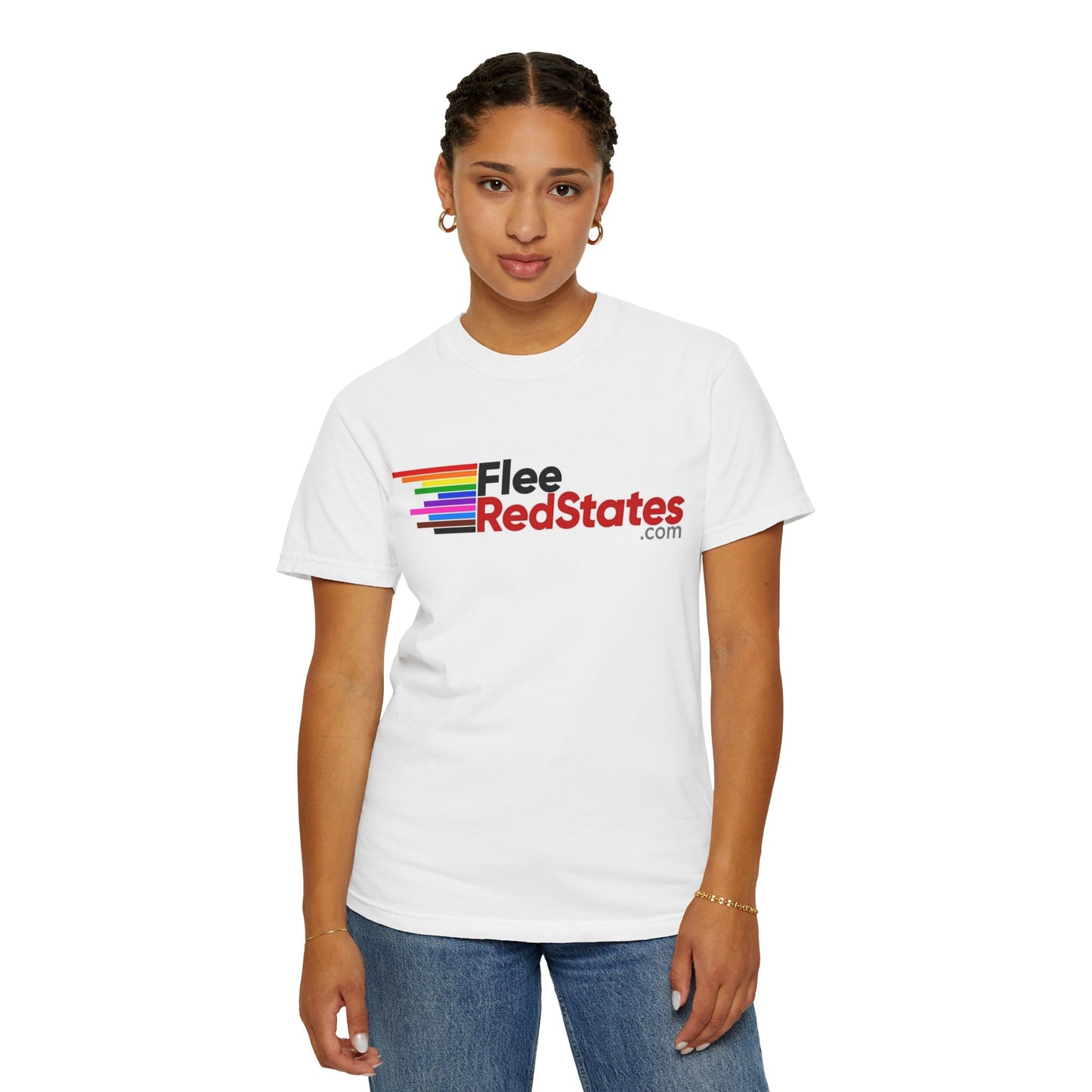 Flee Red States - Pride T-Shirt - Unisex Garment-Dyed Tee for LGBTQ+ Advocacy