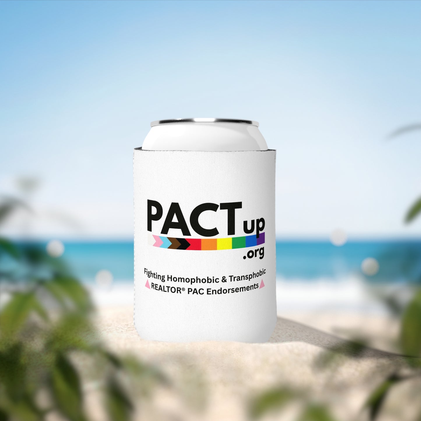PACTup Can Cooler Sleeve | LGBTQ+ Pride Drink Holder, Summer Party Accessory, Rally Gear, Fundraiser Favor, Gift for Allies