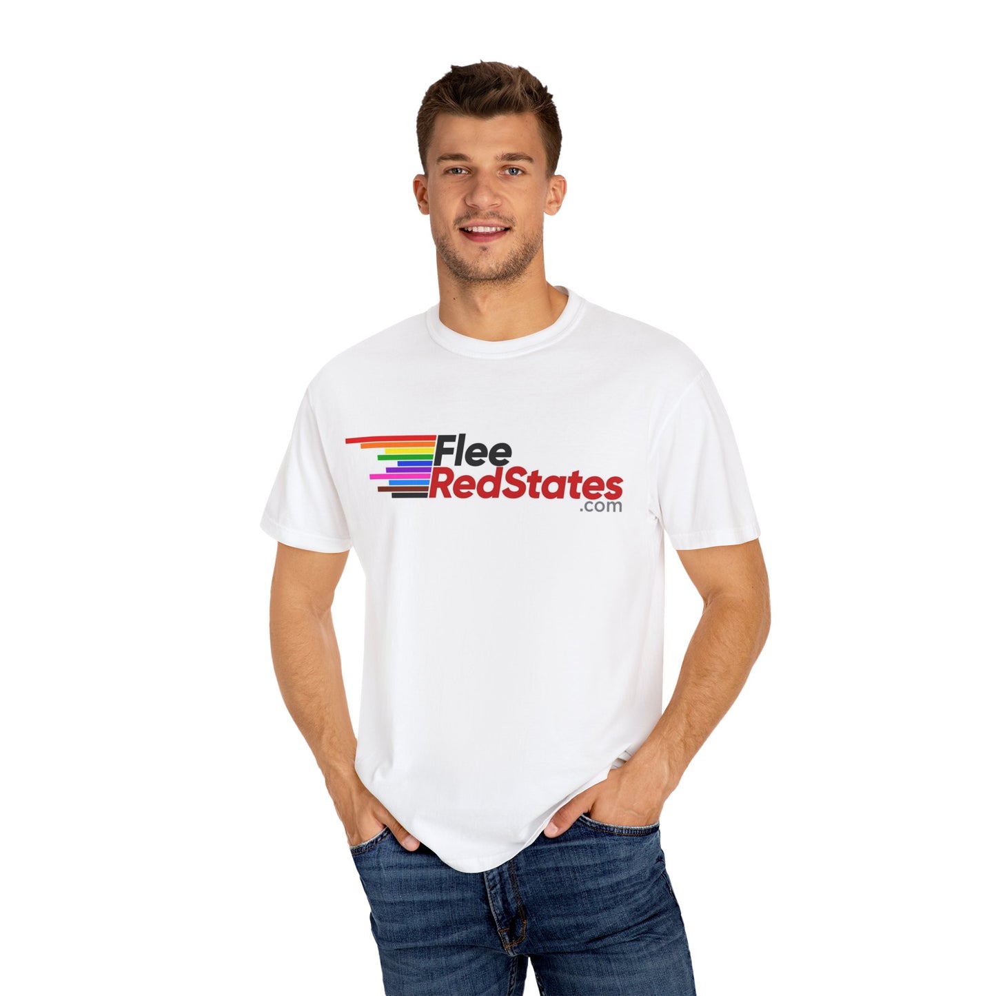 Flee Red States - Pride T-Shirt - Unisex Garment-Dyed Tee for LGBTQ+ Advocacy
