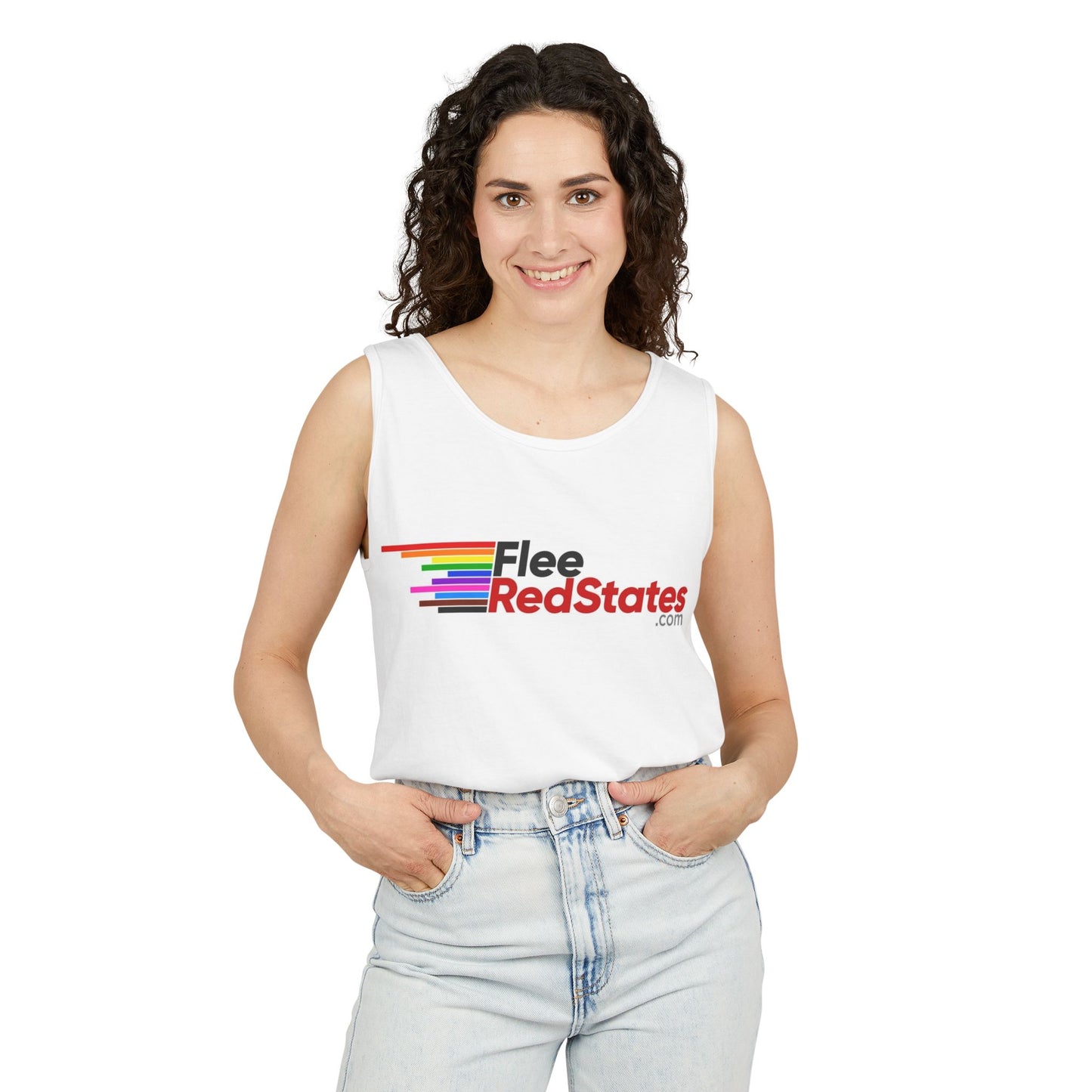 Flee Red States - LGBTQ PRIDE - Unisex Garment-Dyed Tank Top