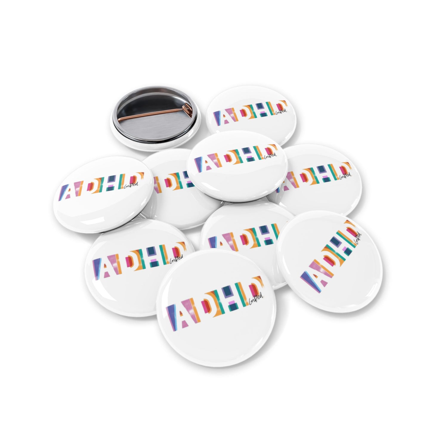 ADHD Gifted - 10 Round Pins - Advocating ADHD PRIDE + Rights,  Buttons, Pride Accessories, Colorful Support Badges, Awareness Campaign Gifts