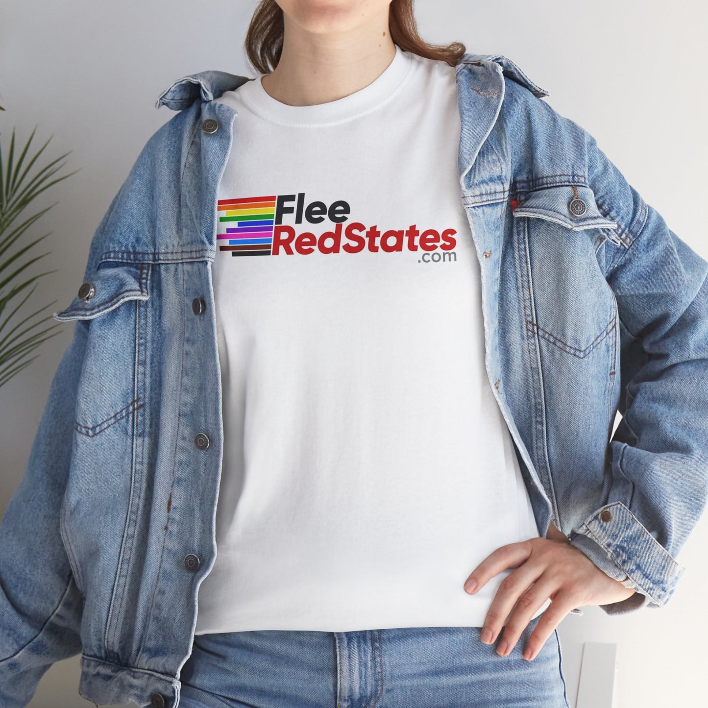 Flee Red States W- LGBTQ World Map on back - LGBTQ PRIDE - Unisex Heavy Cotton Tee