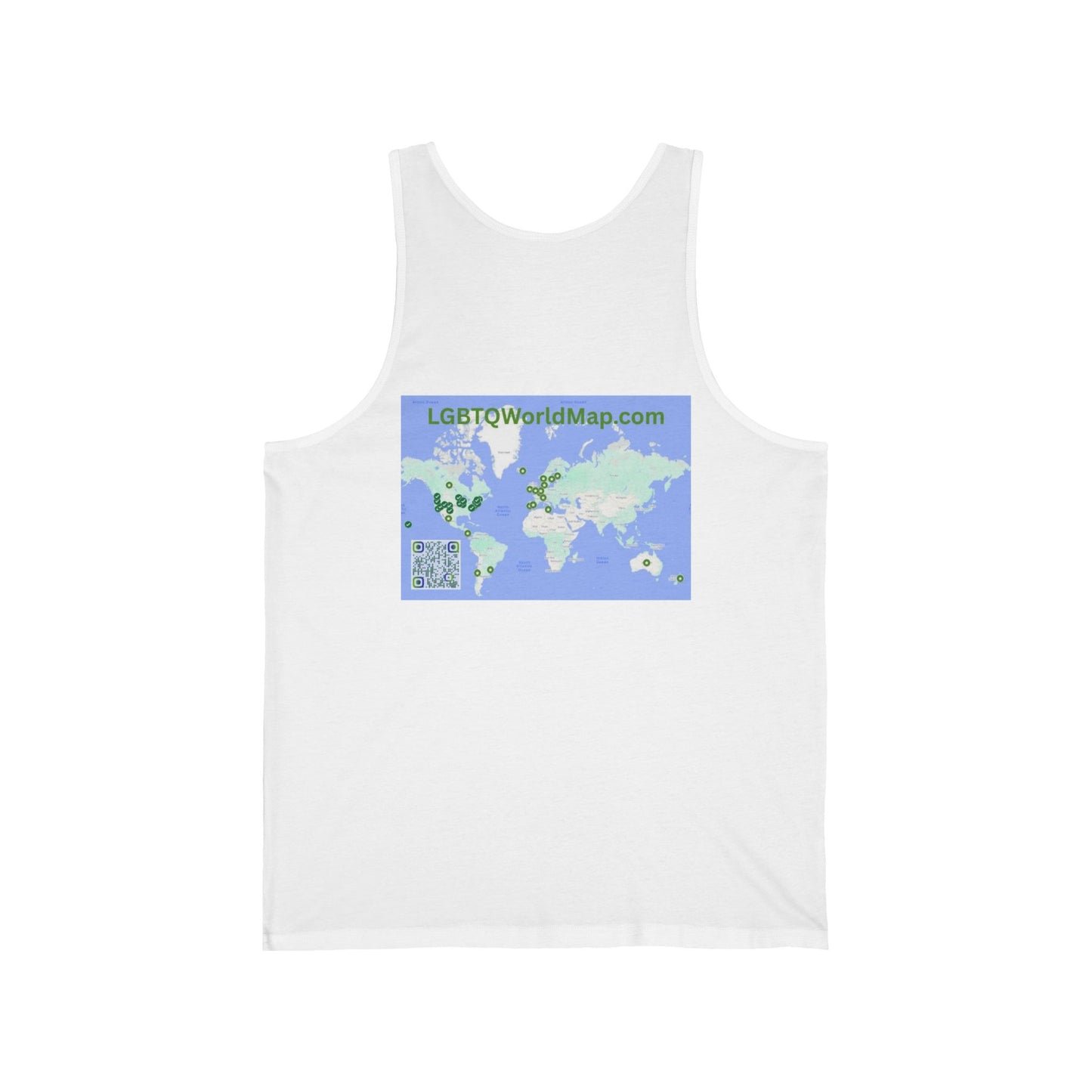Flee Red States W- LGBTQ World Map on back - LGBTQ - Pride Unisex Jersey Tank Top - '' Statement Tee