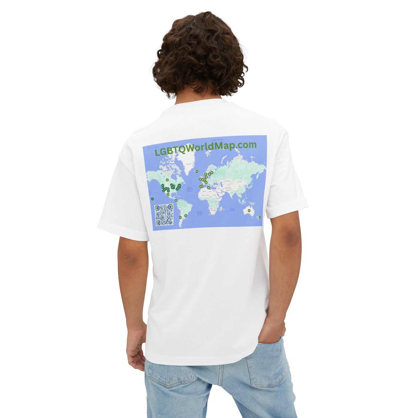 Flee Red States W- LGBTQ World Map on back - Unisex Oversized Boxy Tee
