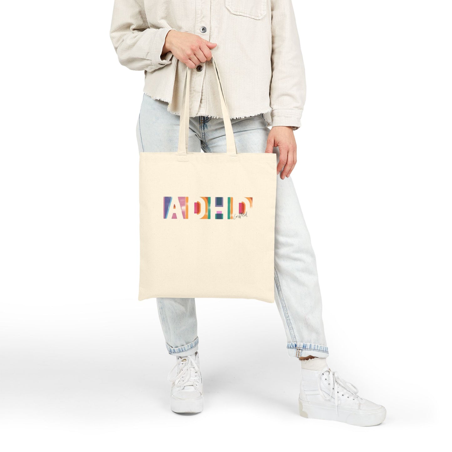ADHD Gifted - Cotton Canvas Tote Bag - Eco-Friendly Rainbow Pride Design