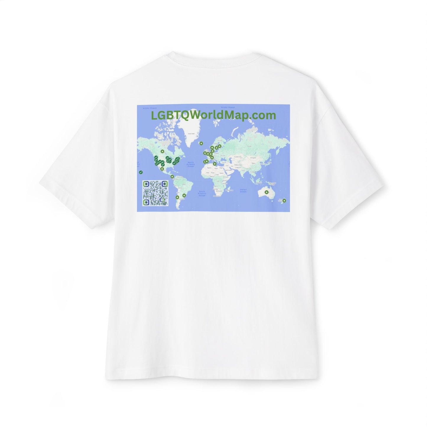 Flee Red States W- LGBTQ World Map on back - Unisex Oversized Boxy Tee