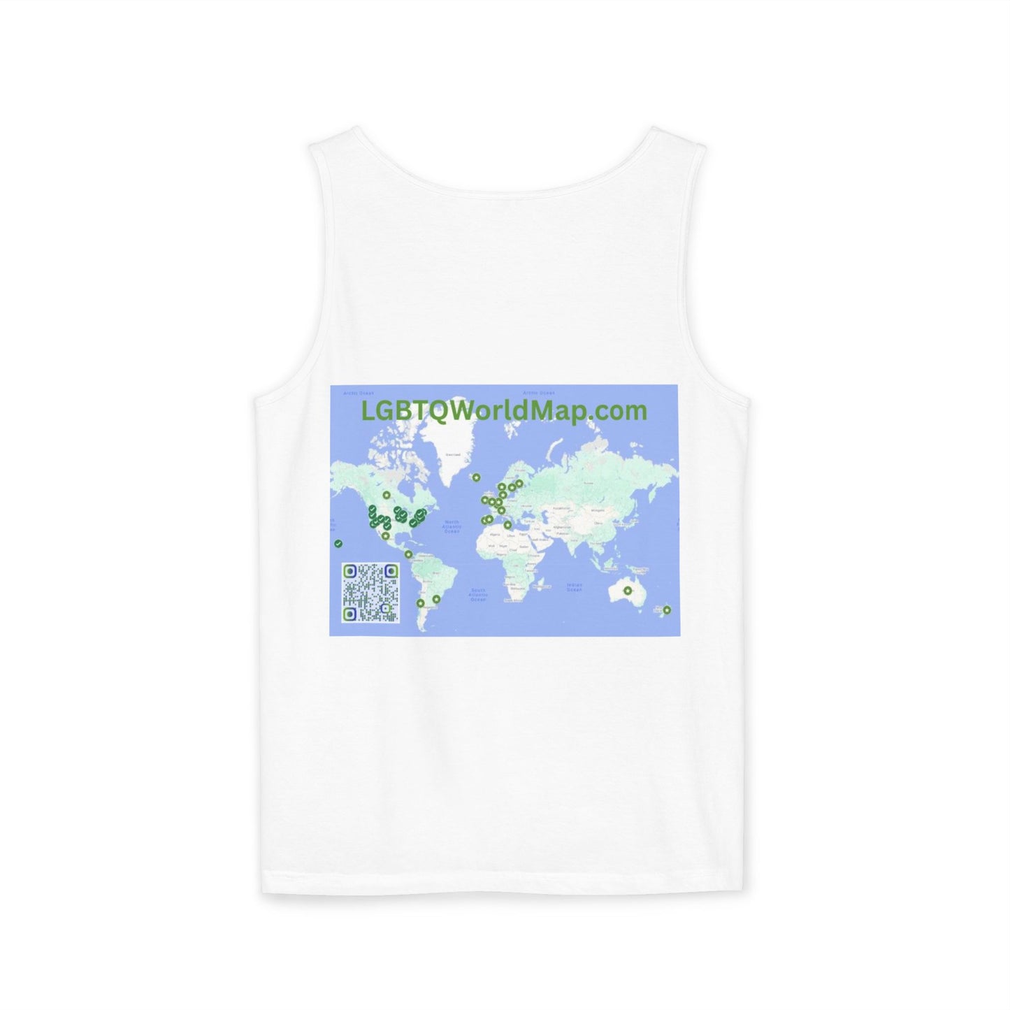 Flee Red States W-LGBTQ WORLD MAP on back- LGBTQ PRIDE - Unisex Garment-Dyed Tank Top
